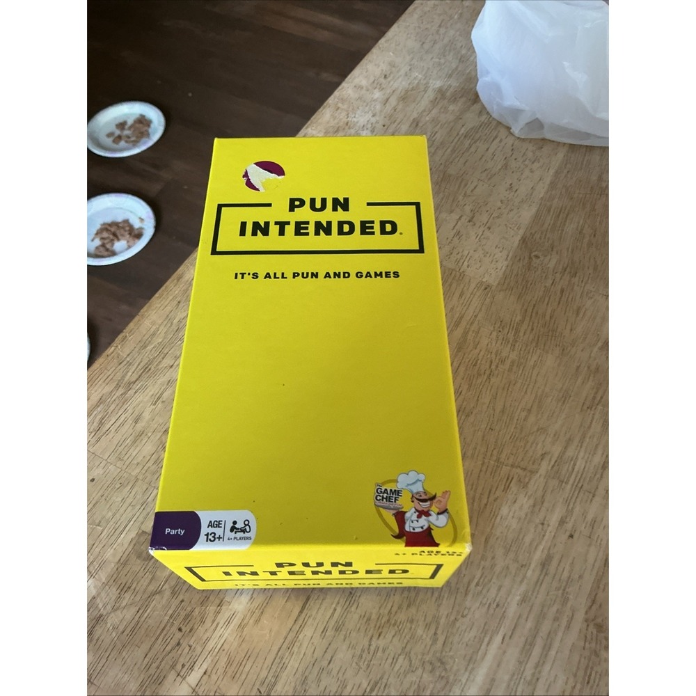 The Game Chef Pun Intended Party Card Game Its All Pun and Games Yellow Box
